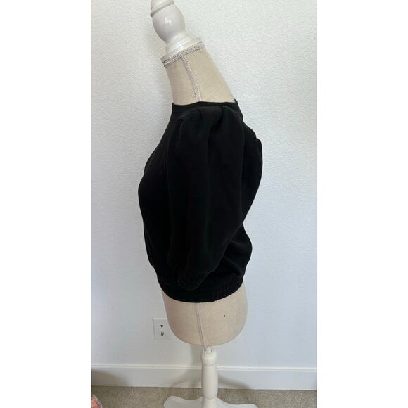 INC International Concepts Puff-Sleeve Crewneck Sweatshirt Black Top - S - Picture 3 of 6